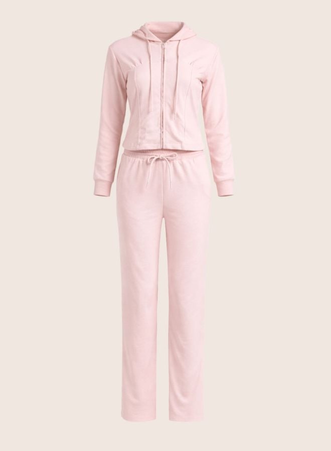 Solid Long Sleeves Sweatshirt and Flared Pants Co-Ord Set