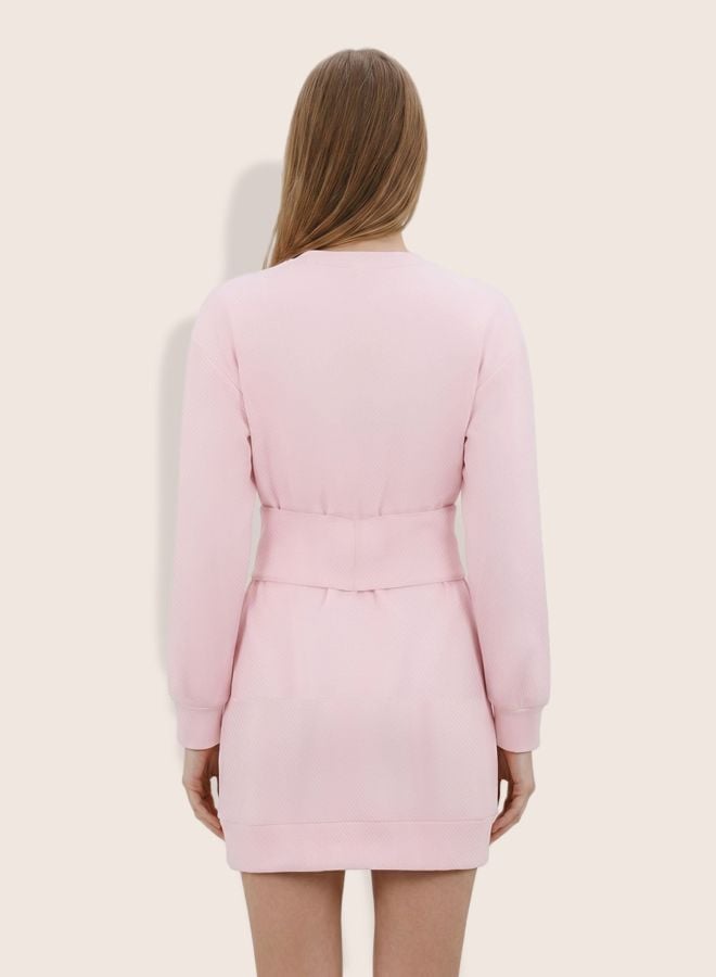 Pink Solid Mini Dress with Corset Detail