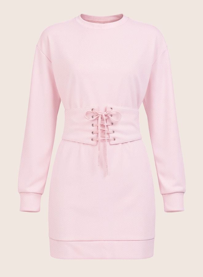Pink Solid Mini Dress with Corset Detail