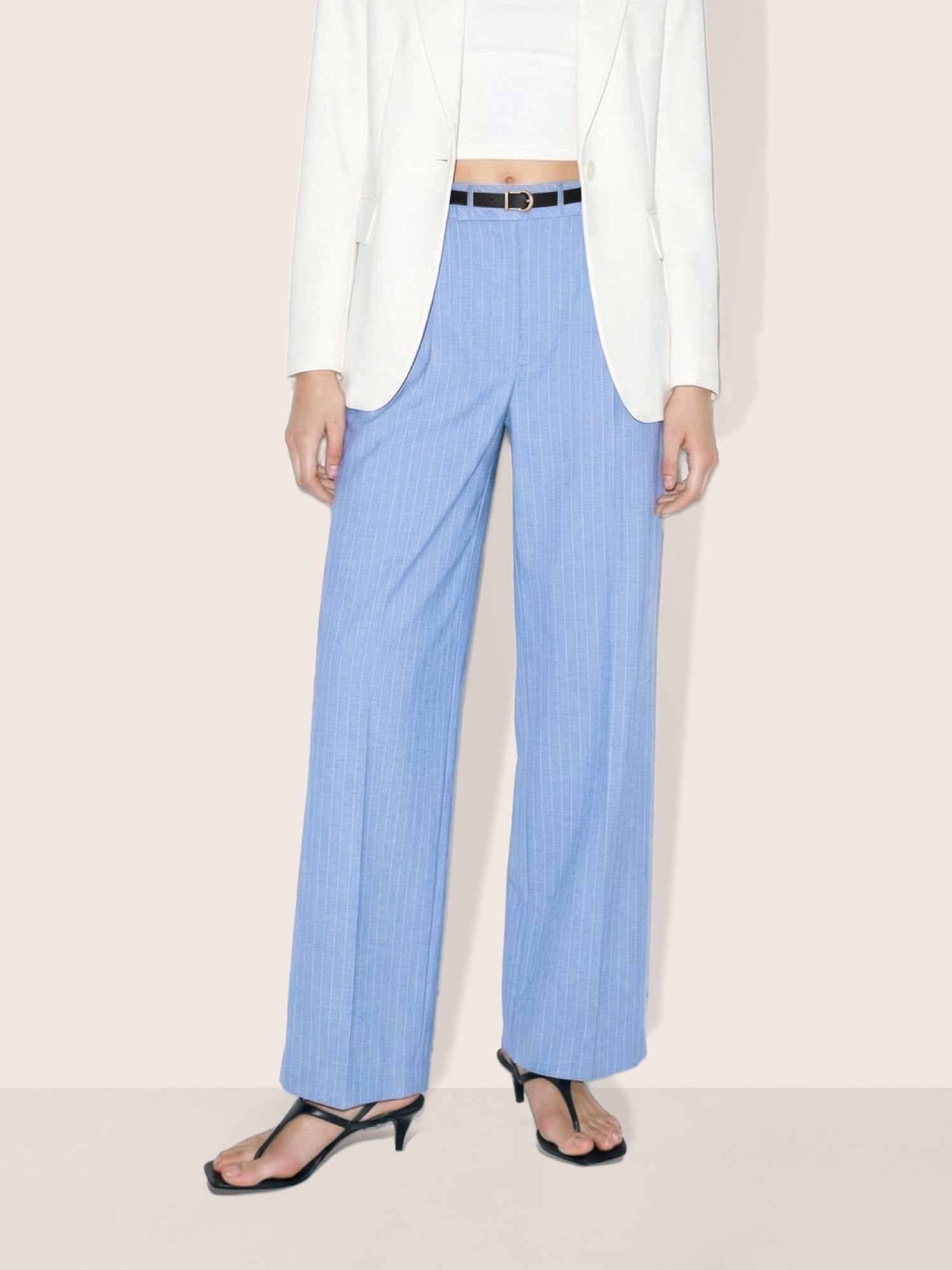 Blue Relaxed Fit Pinstripe Trousers