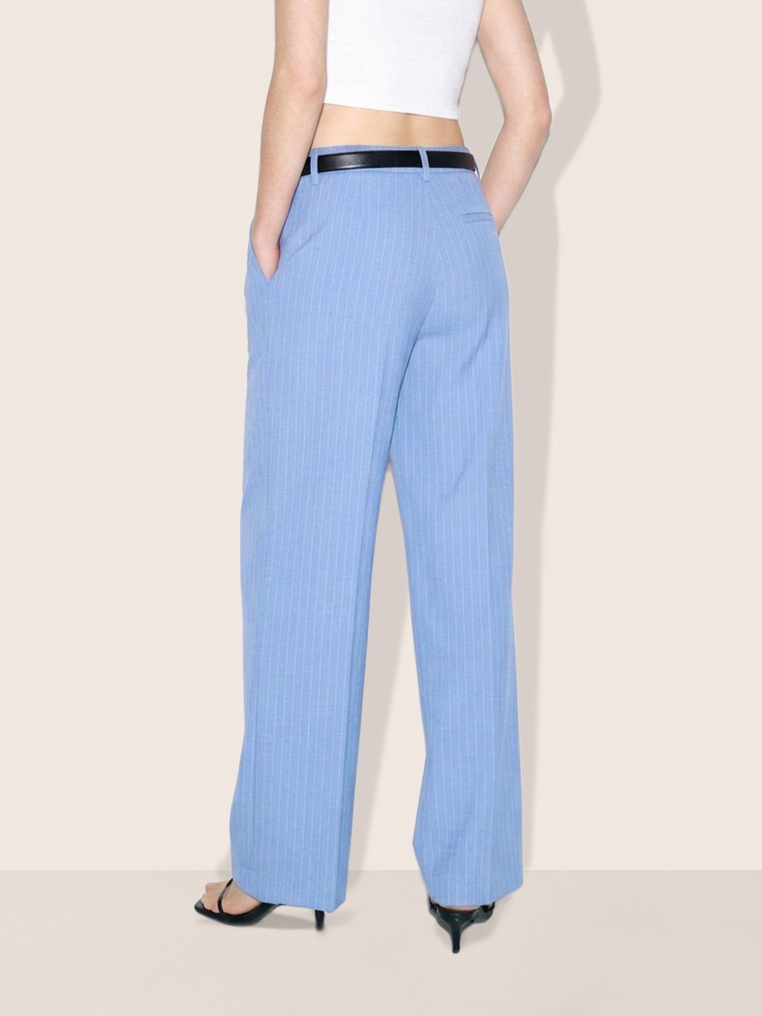 Blue Relaxed Fit Pinstripe Trousers