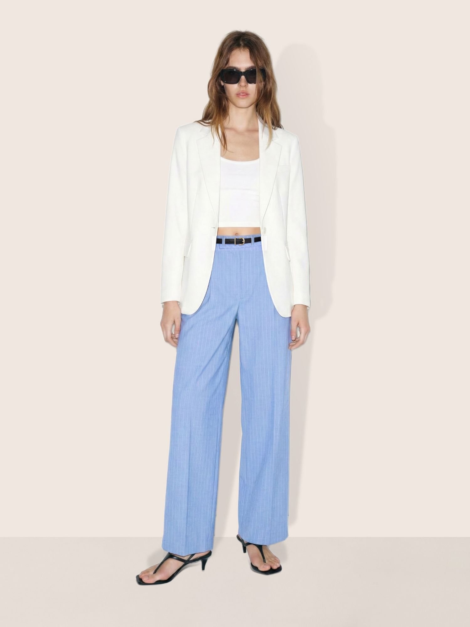 Blue Relaxed Fit Pinstripe Trousers