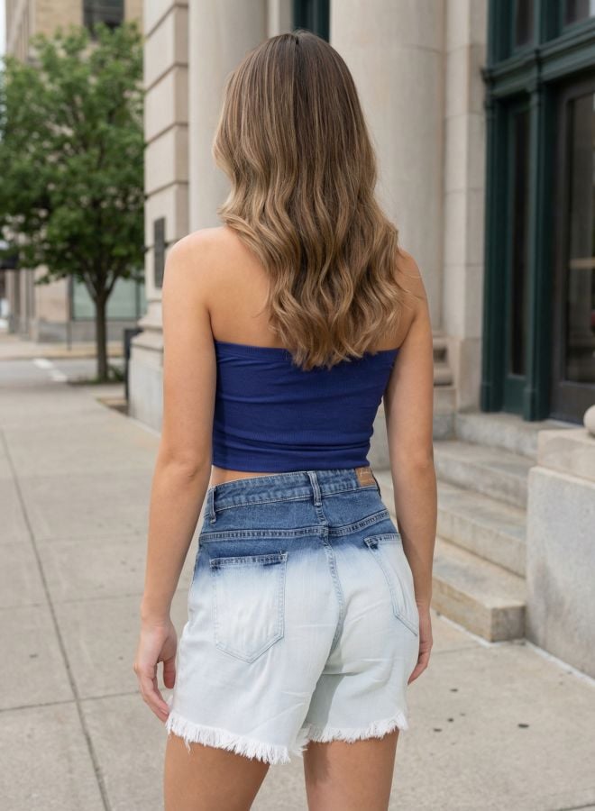 Blue Fitted Twisted Tube Crop Top