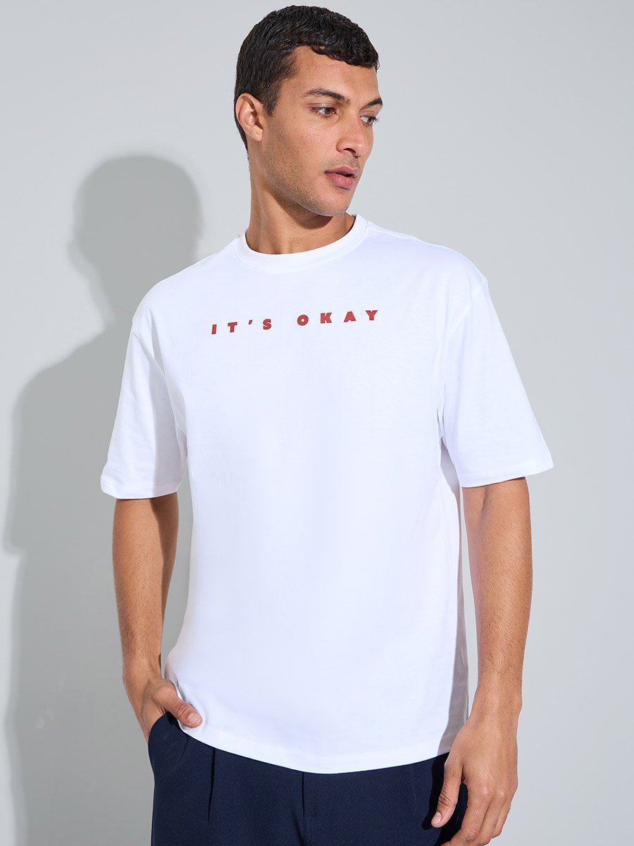 White HD Slogan Print Crew Neck Oversized T-Shirt