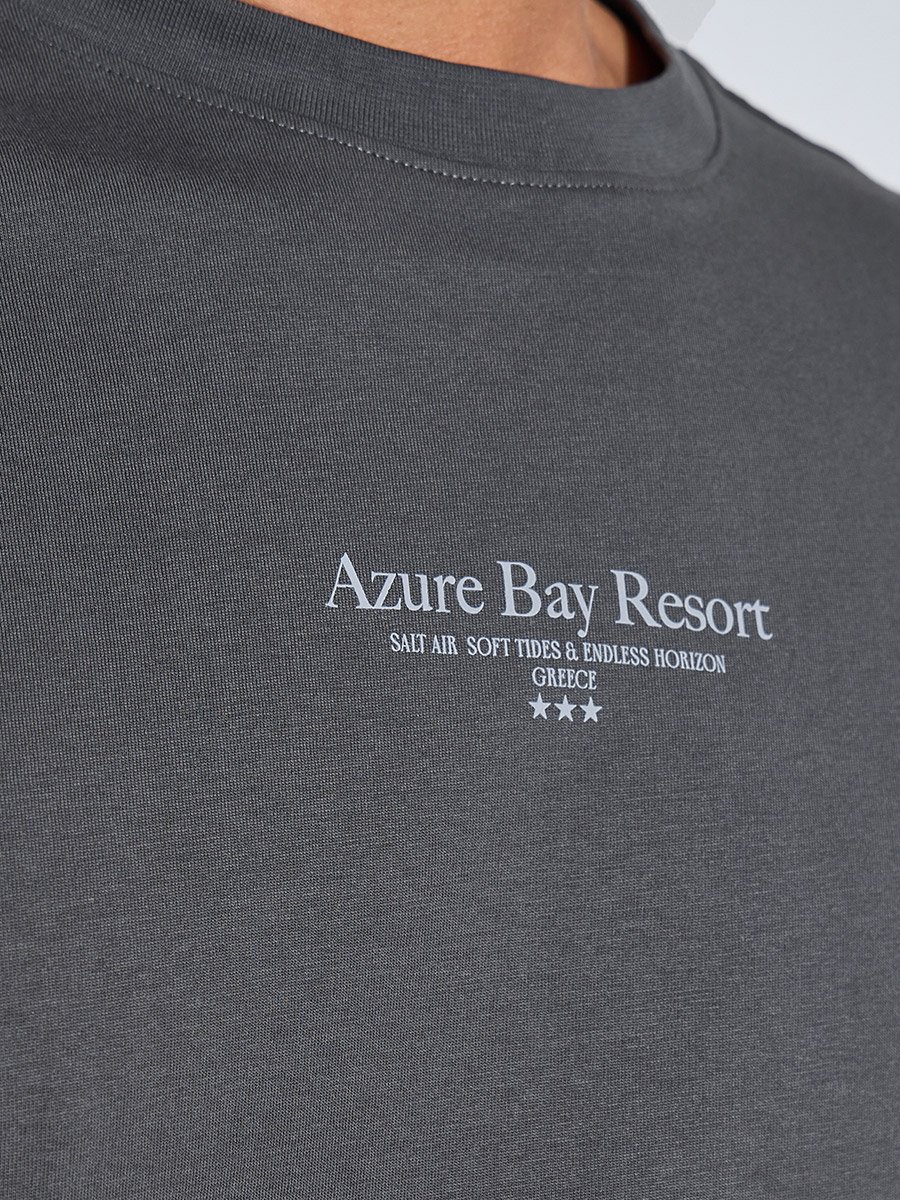 Grey Slogan Print Crew Neck Oversized T-Shirt