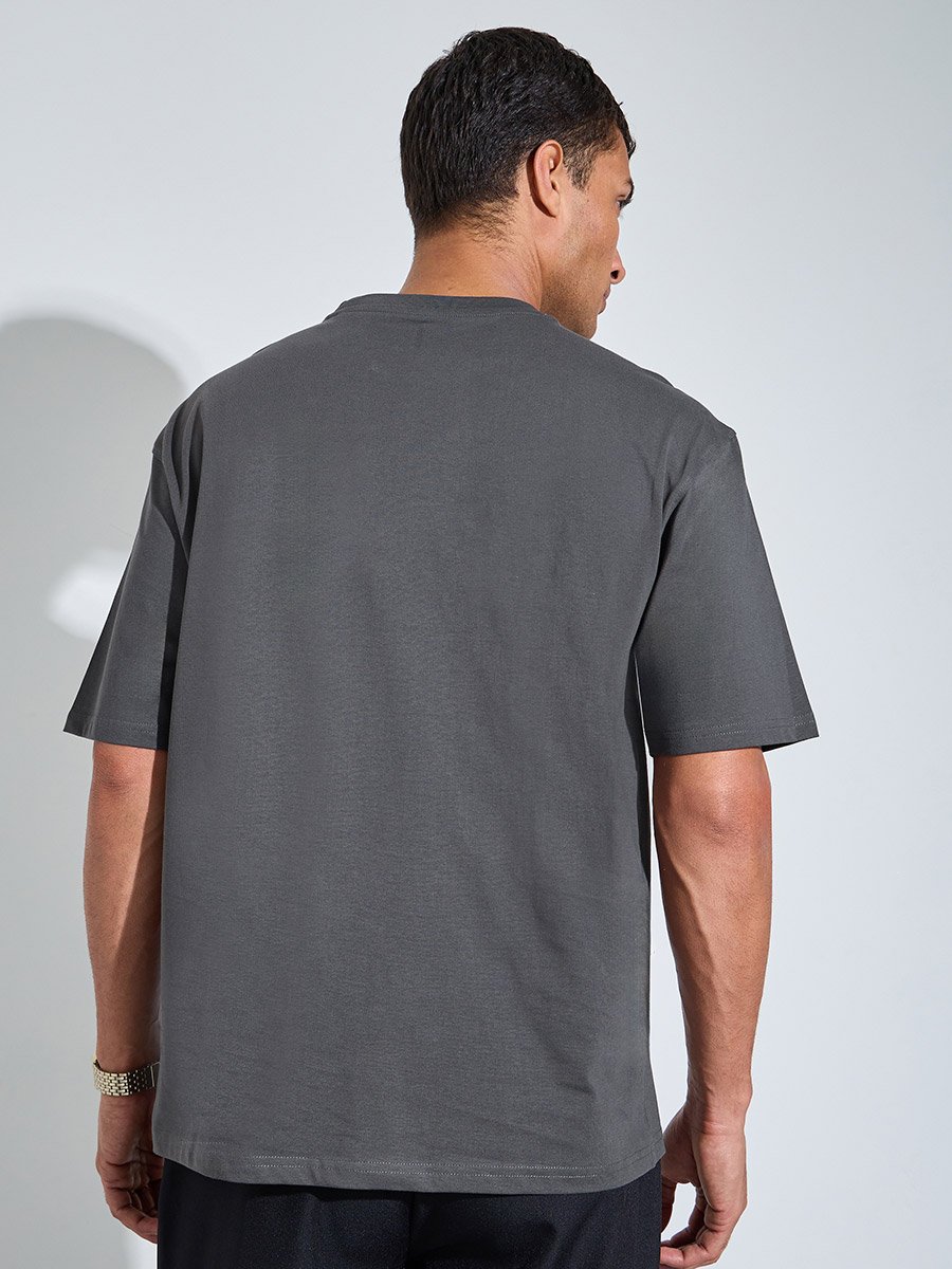 Grey Slogan Print Crew Neck Oversized T-Shirt