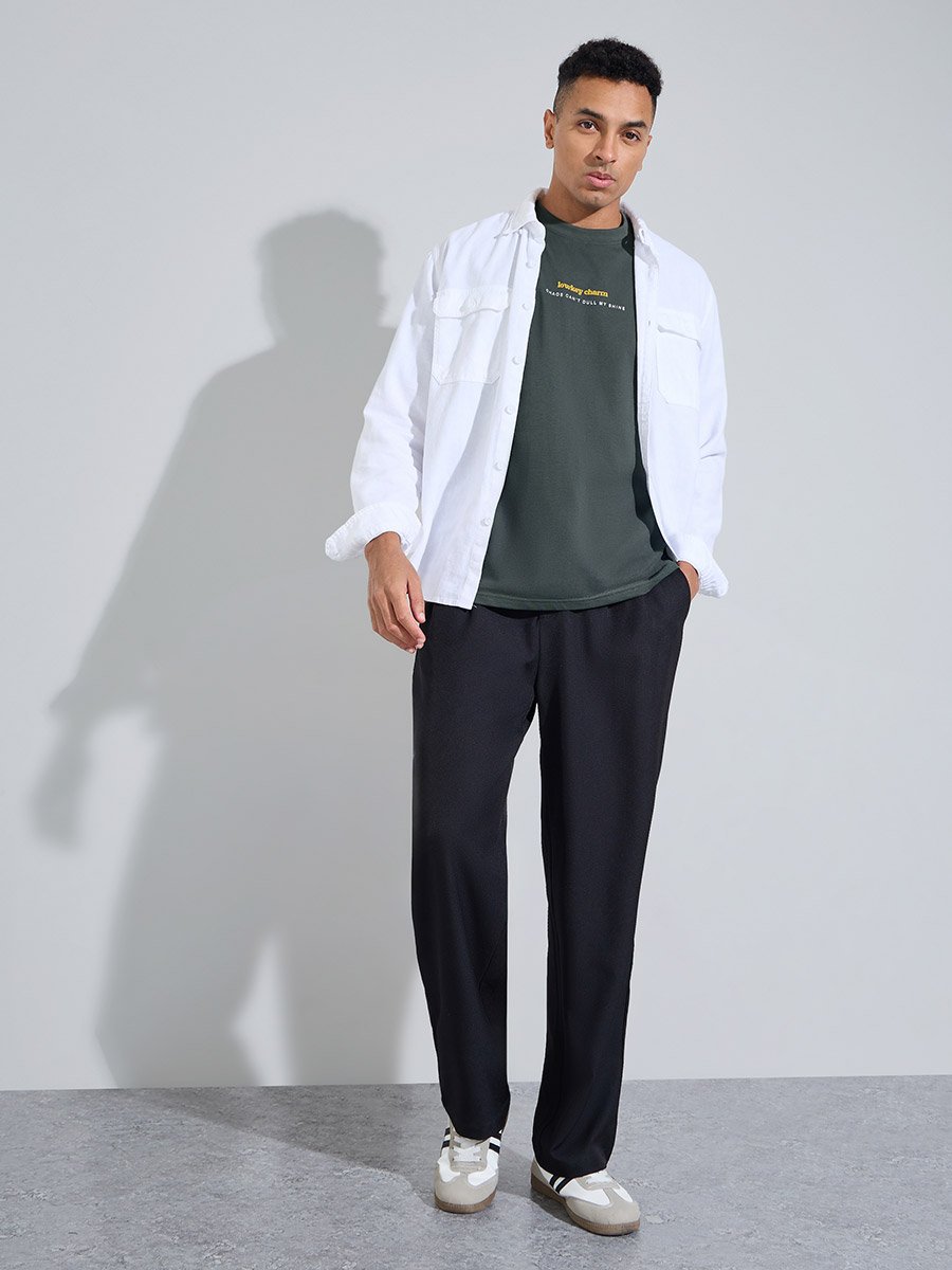 Dark Green Puff Slogan Print Oversized T-Shirt