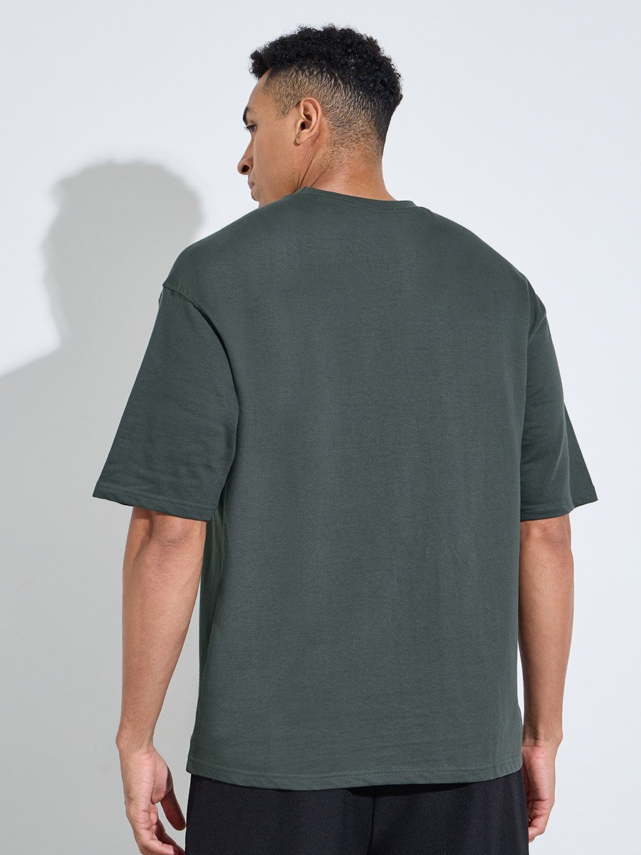 Dark Green Puff Slogan Print Oversized T-Shirt