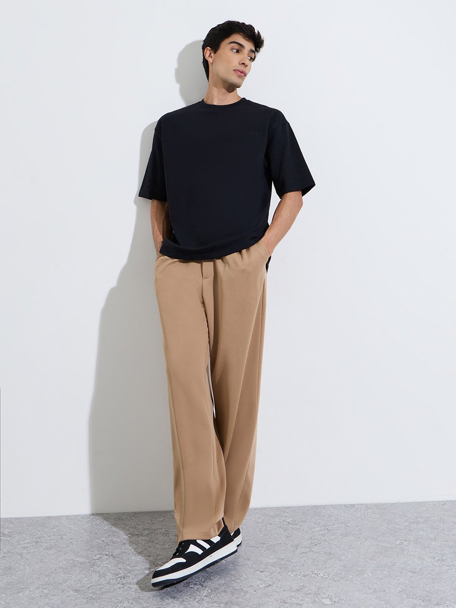 Black Embroidered Crew Neck Oversized T-Shirt
