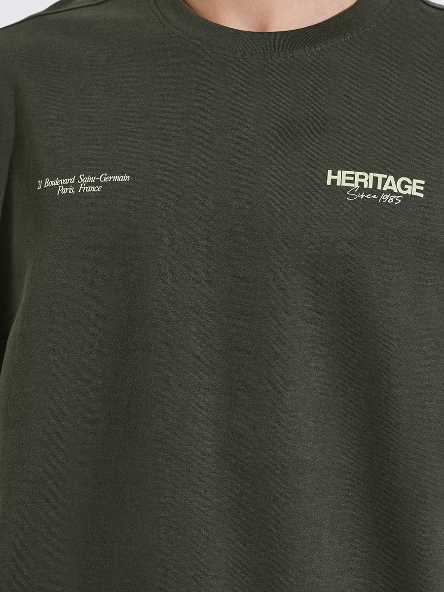 Olive Green Slogan Print Crew Neck Oversized T-Shirt