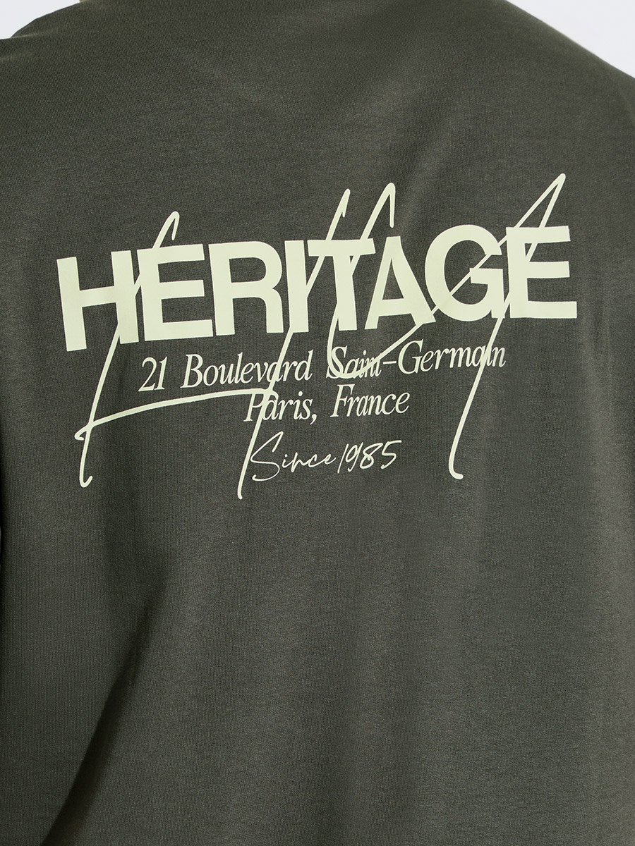 Olive Green Slogan Print Crew Neck Oversized T-Shirt