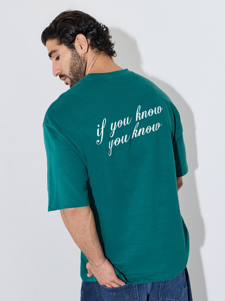 Men Green Oversized Screen Print Cotton Terry T-Shirt