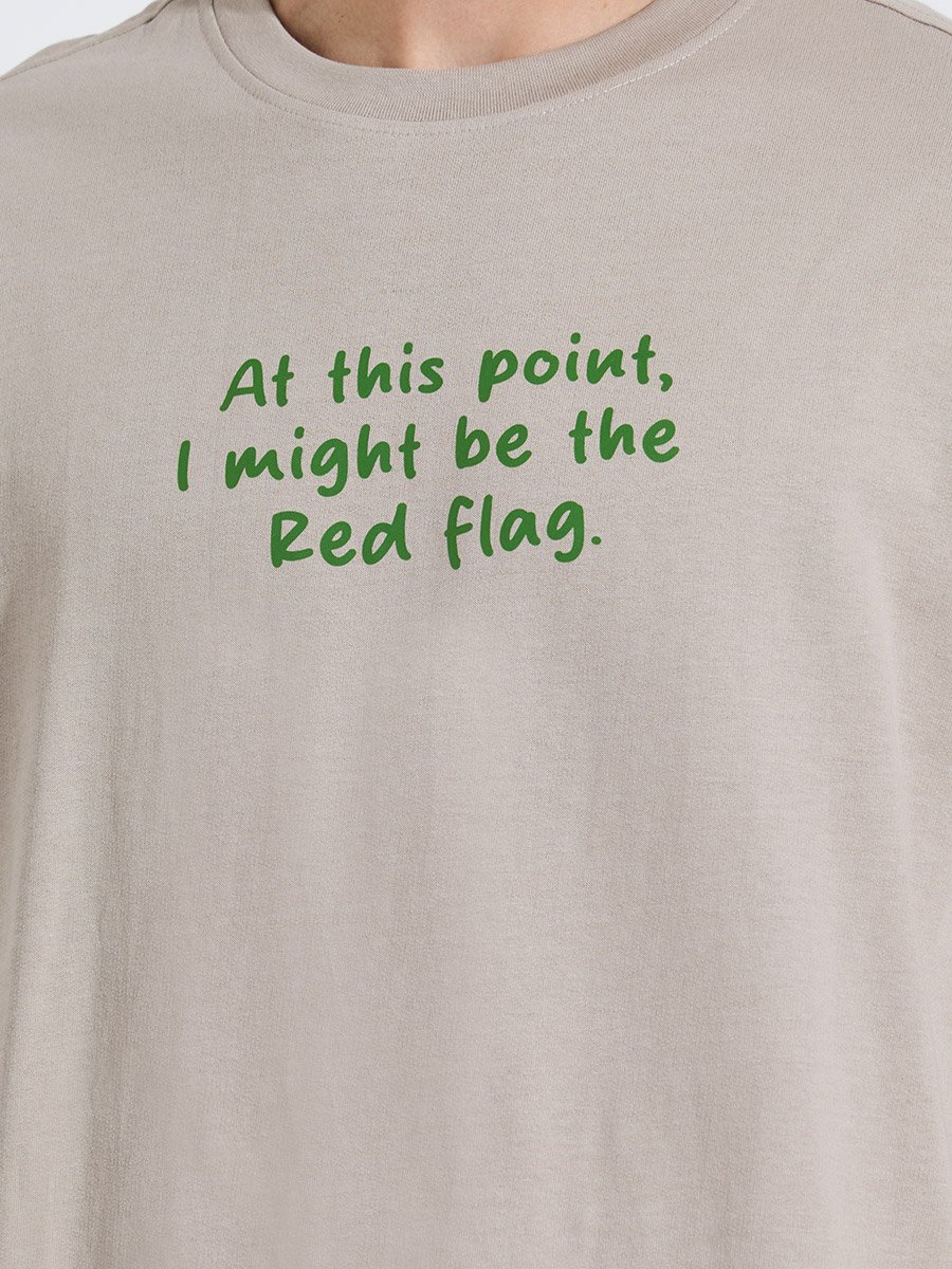 Beige Slogan Print Crew Neck Oversized T-Shirt