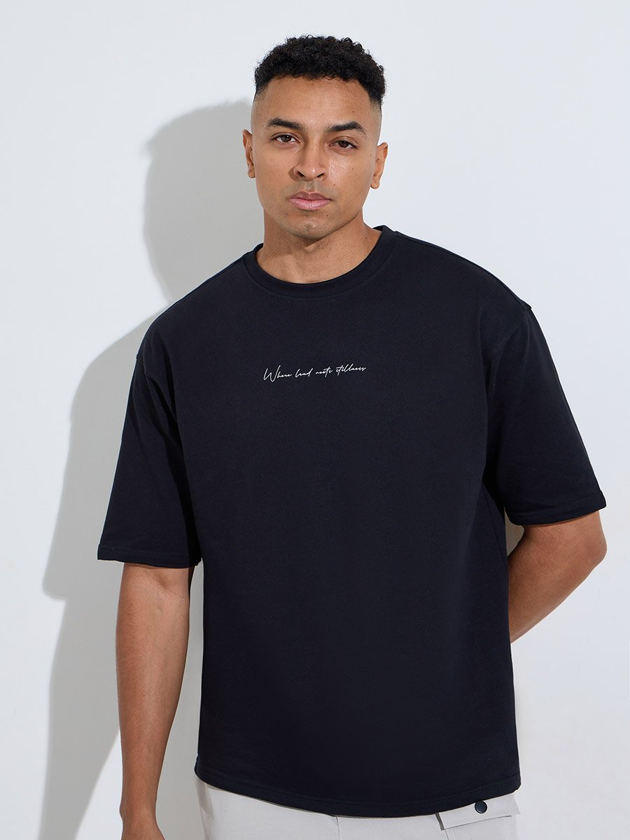 Black Graphic Print Crew Neck Oversized T-Shirt