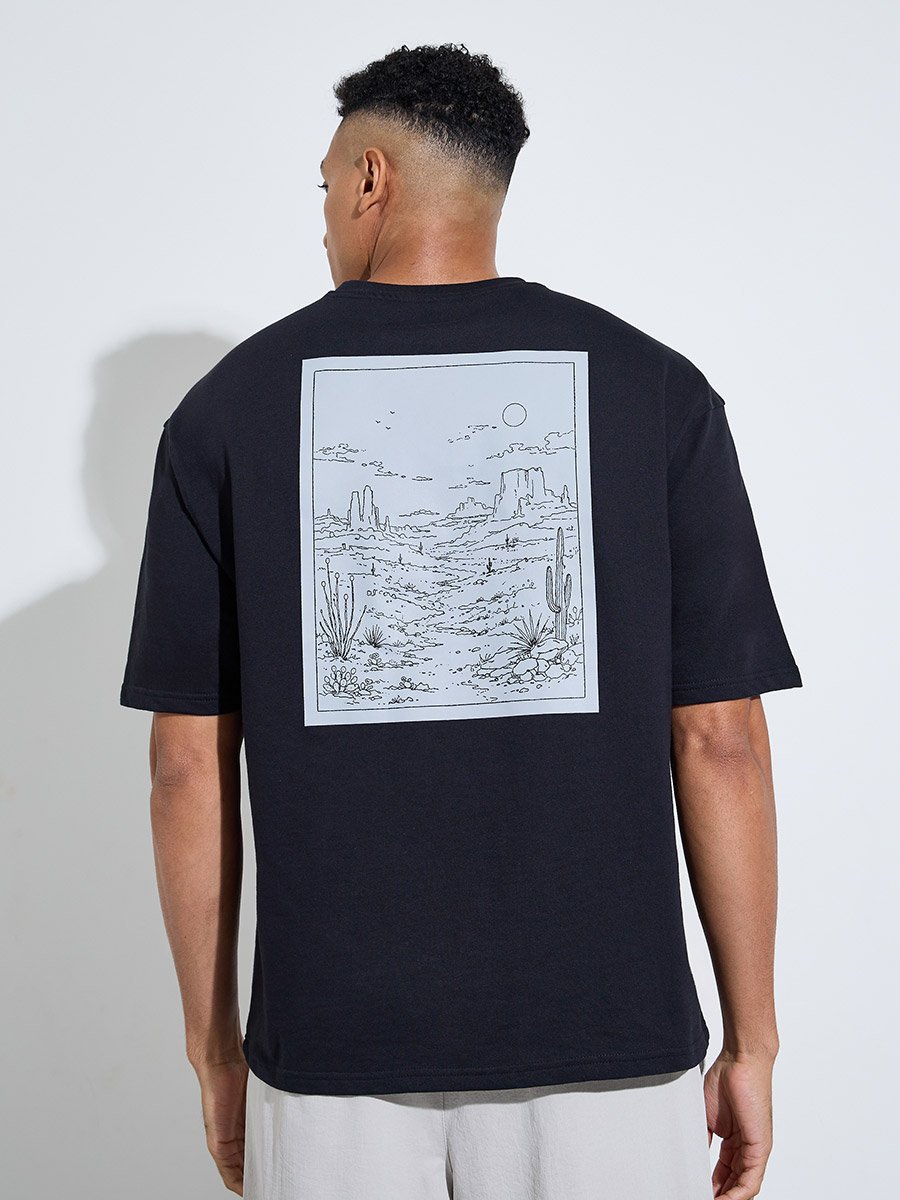 Black Graphic Print Crew Neck Oversized T-Shirt