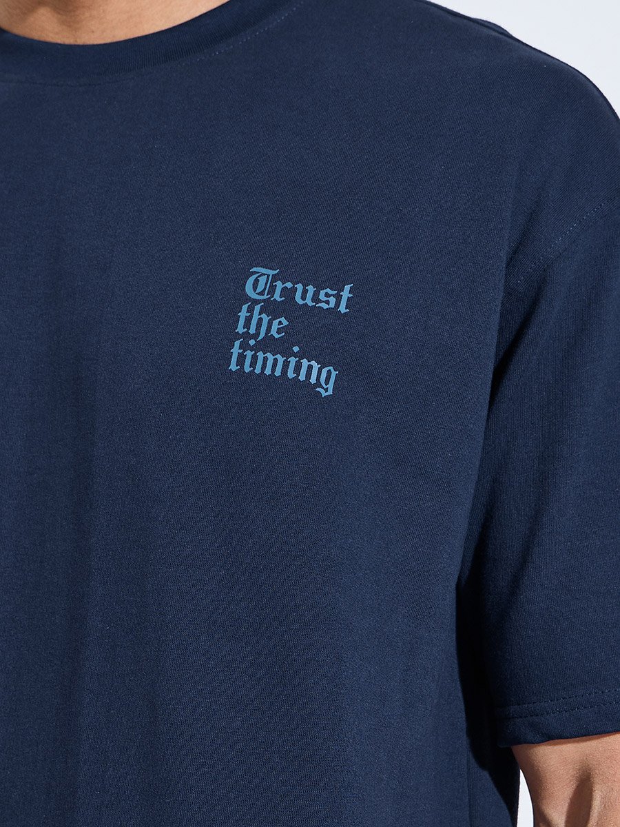 Navy Blue Graphic Print Oversized T-Shirt