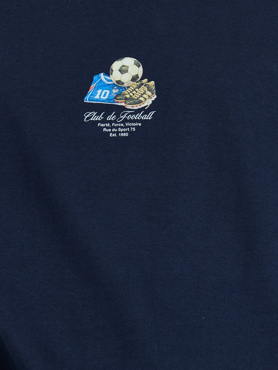 Navy Blue Front and Back Print Crew Neck Oversized T-Shirt