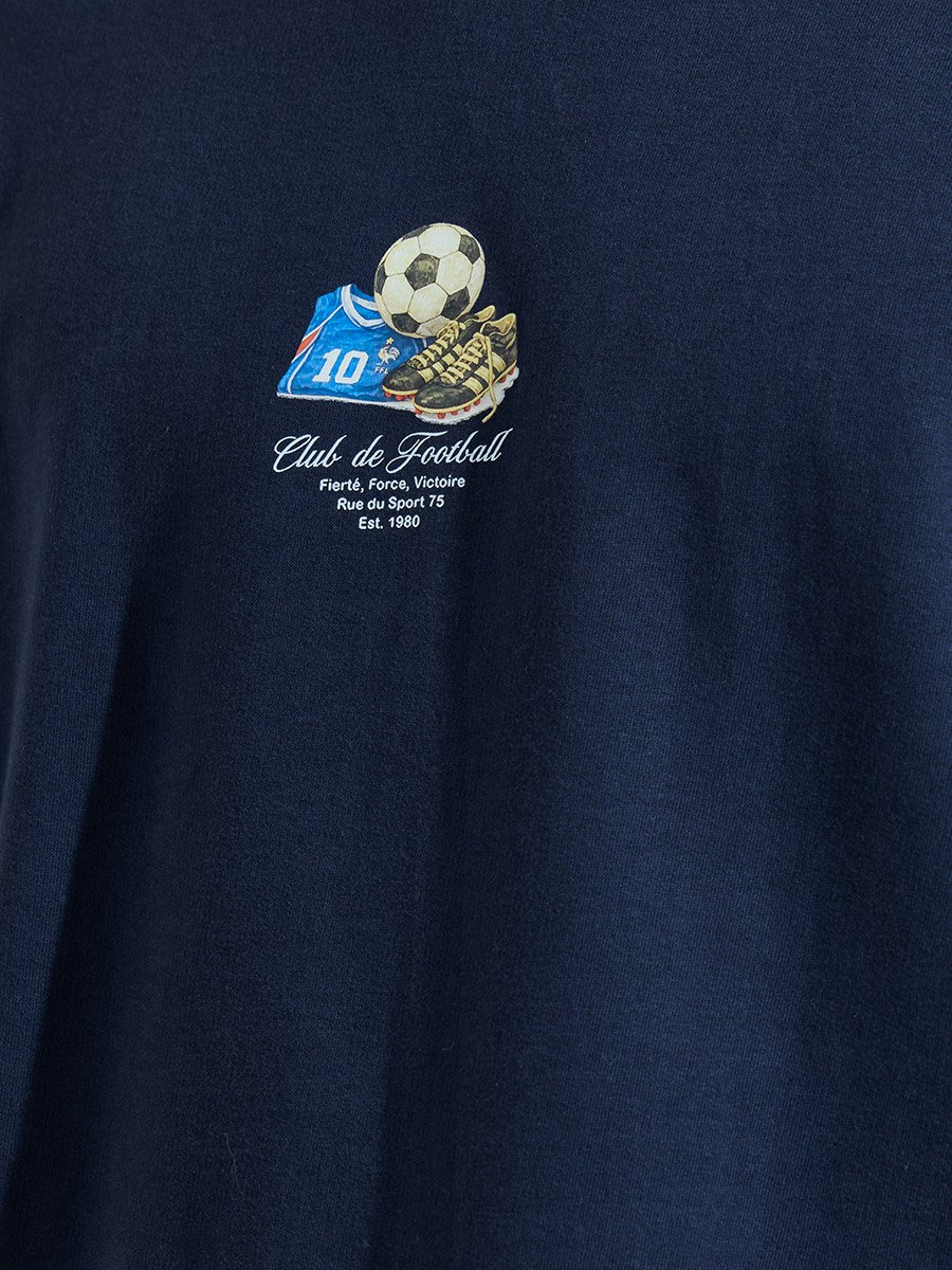 Navy Blue Front and Back Print Crew Neck Oversized T-Shirt