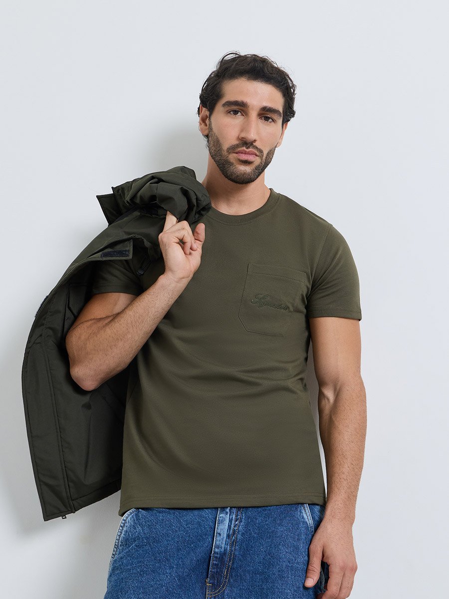 Men Olive Regular Fit Cotton Rich Terry T-Shirt