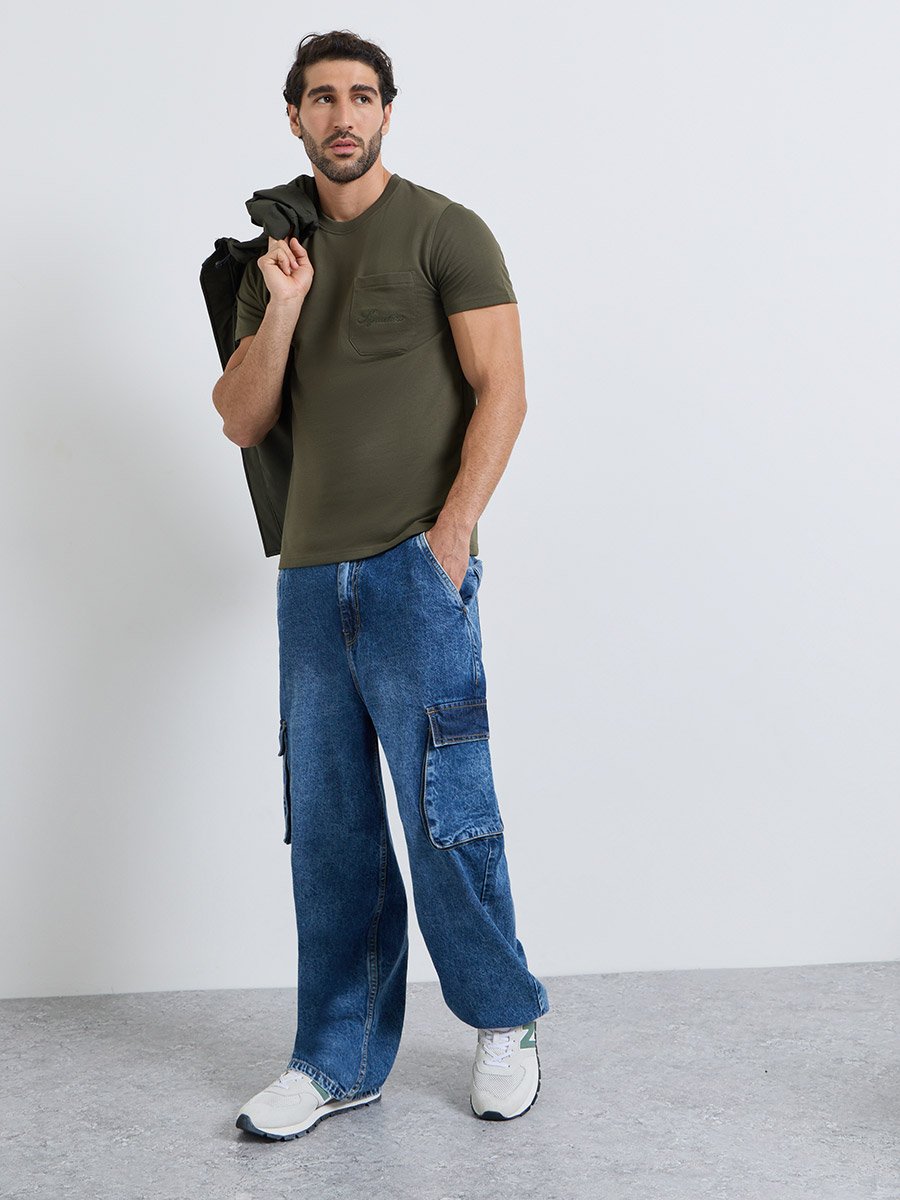 Men Olive Regular Fit Cotton Rich Terry T-Shirt