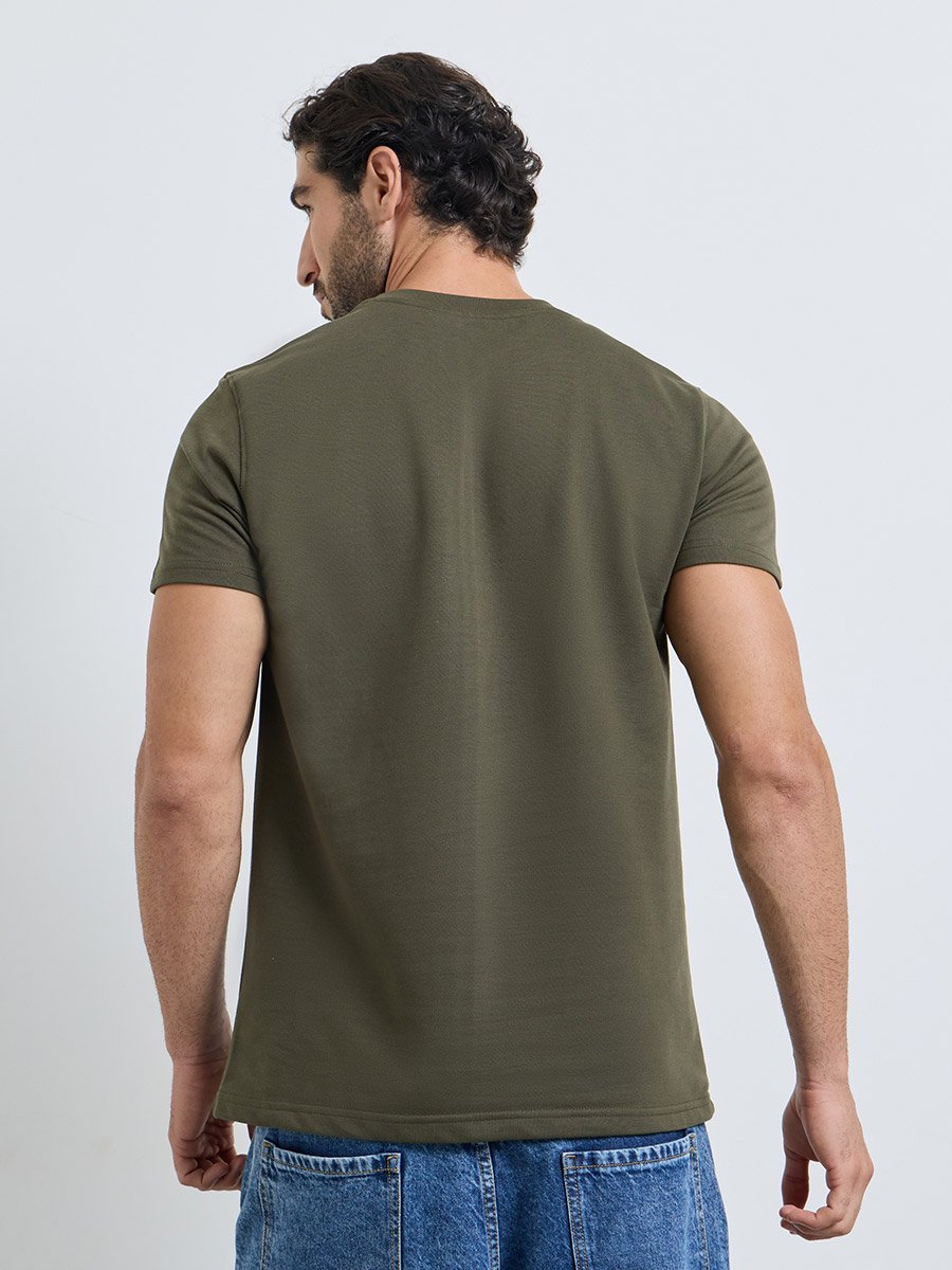 Men Olive Regular Fit Cotton Rich Terry T-Shirt