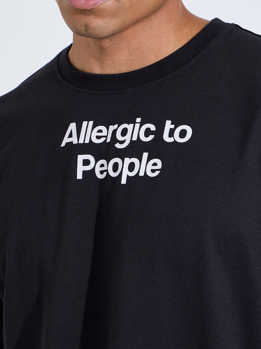 Black Slogan print Crew neck Oversized T-Shirt