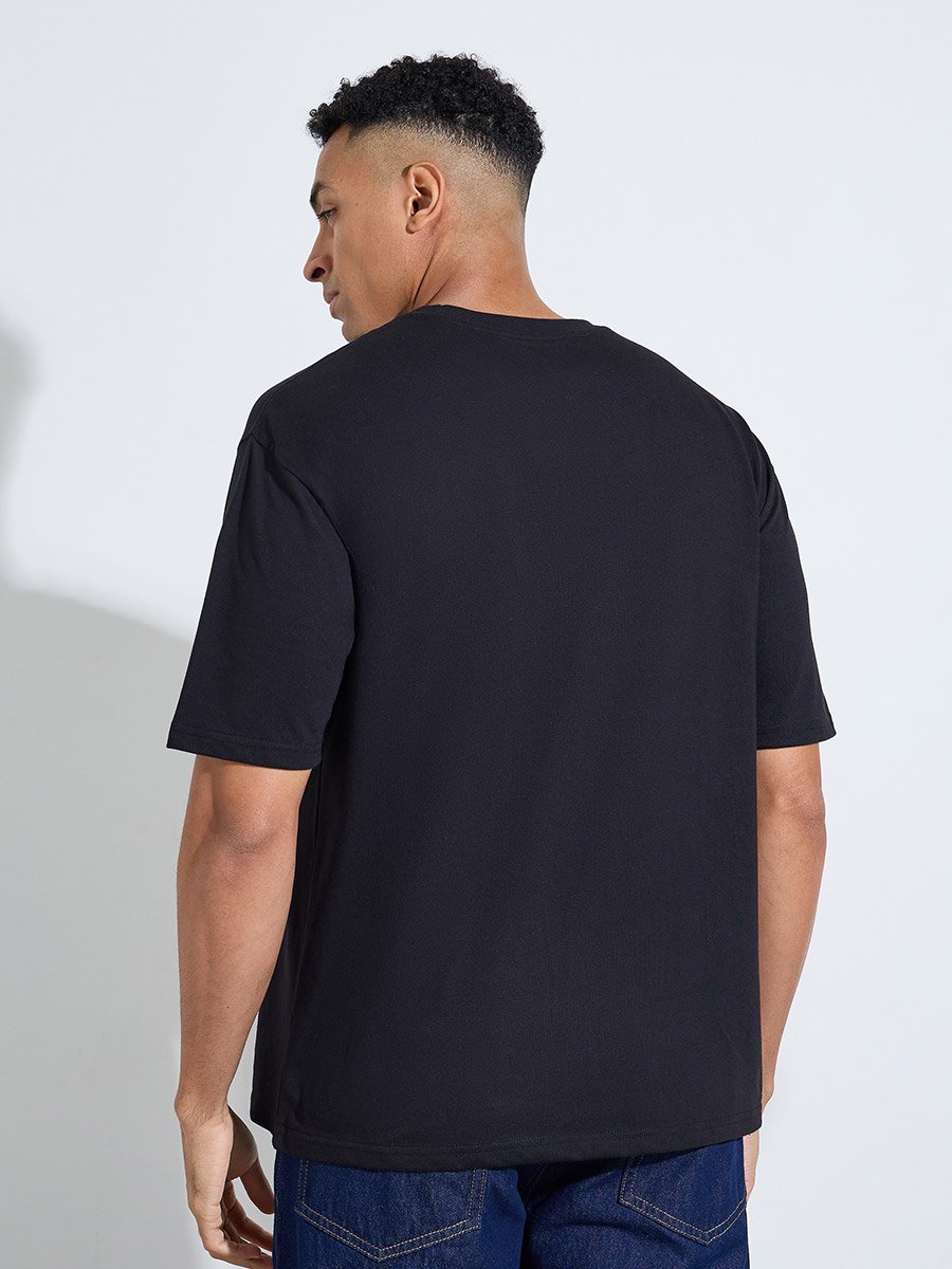 Black Slogan print Crew neck Oversized T-Shirt