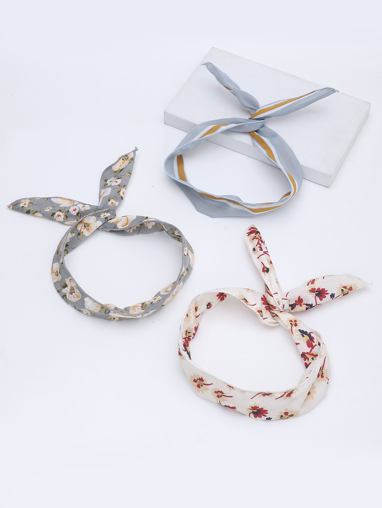 Set of 3 - Floral Striped Hair Ties