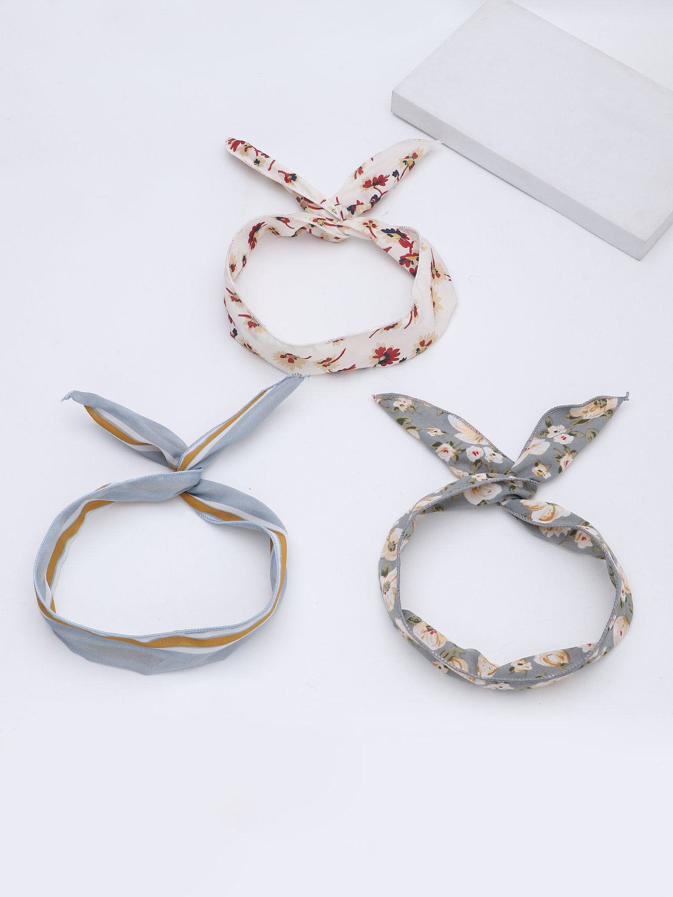 Set of 3 - Floral Striped Hair Ties