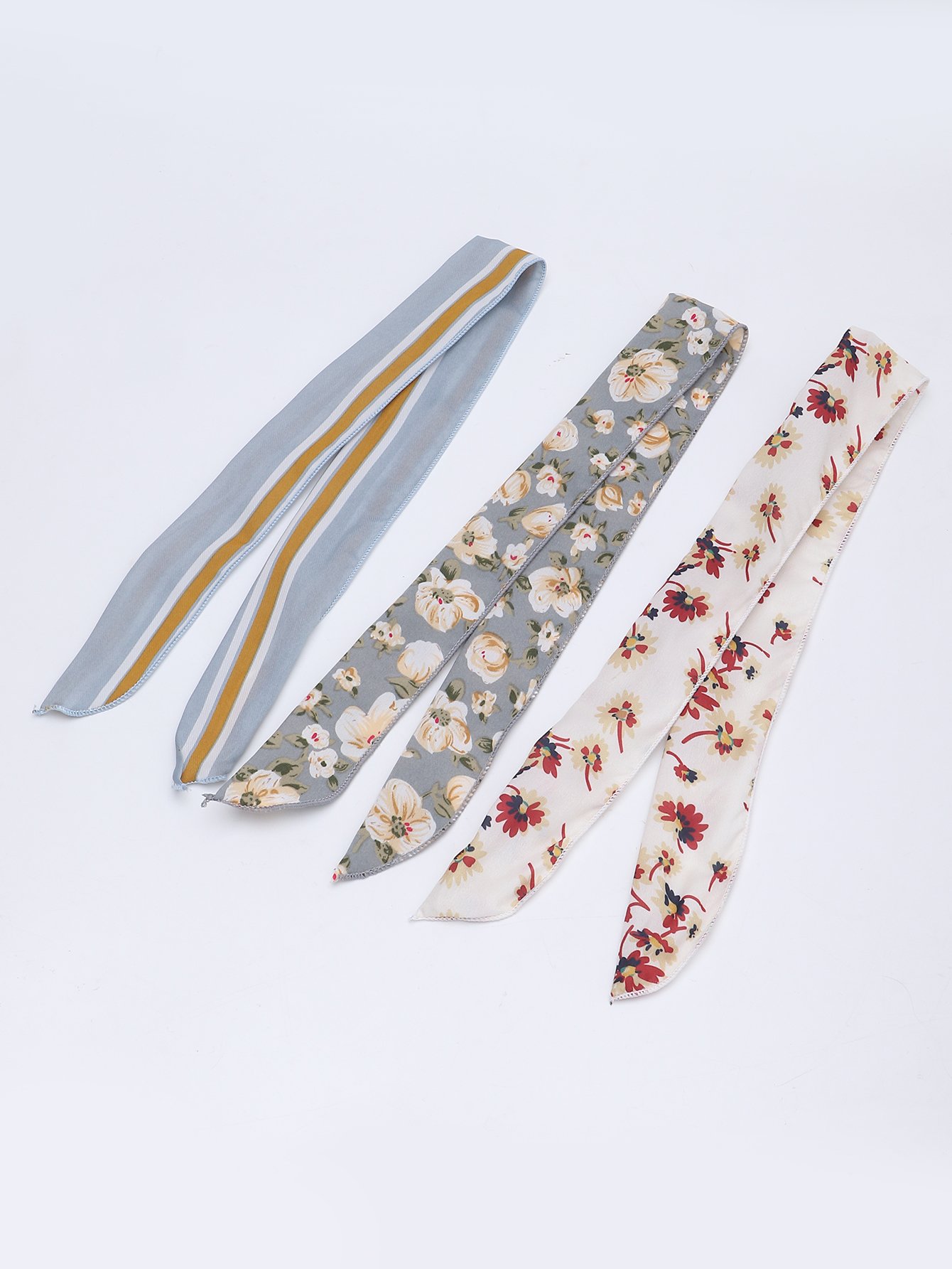 Set of 3 - Floral Striped Hair Ties