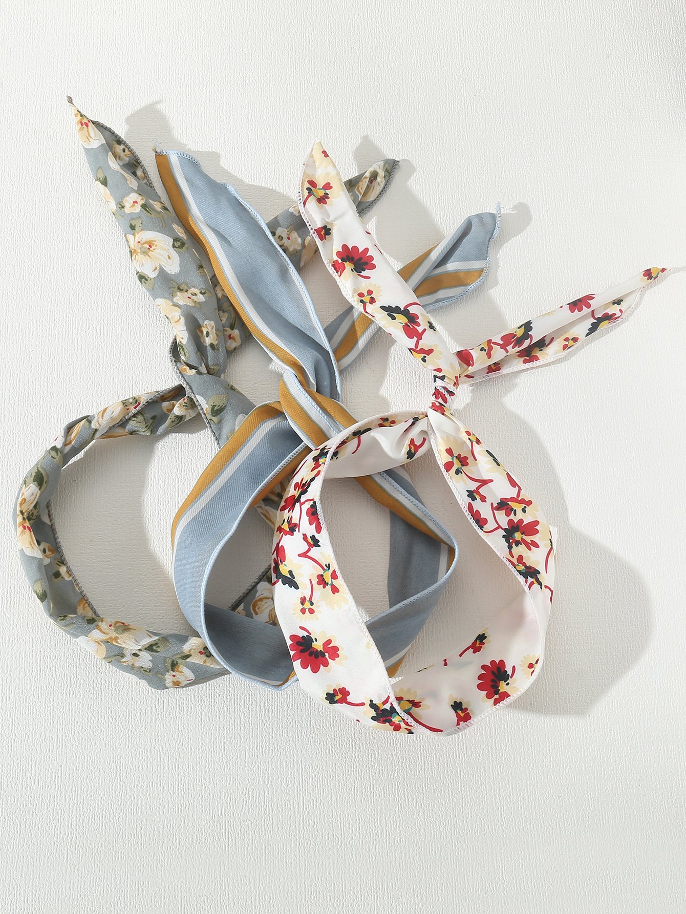 Set of 3 - Floral Striped Hair Ties