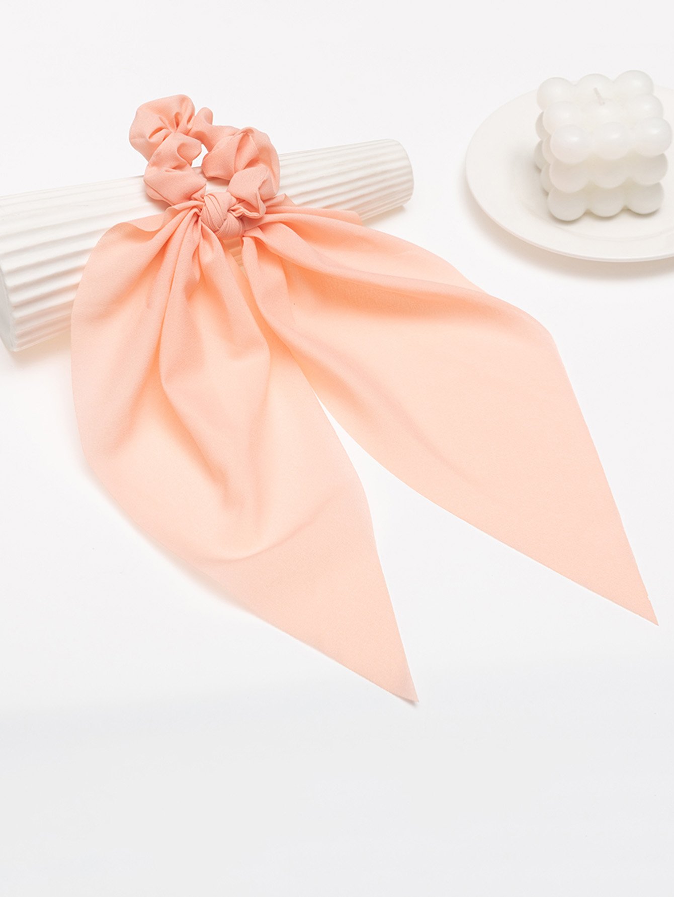 Peach Hair Tie with Flowing Ribbons