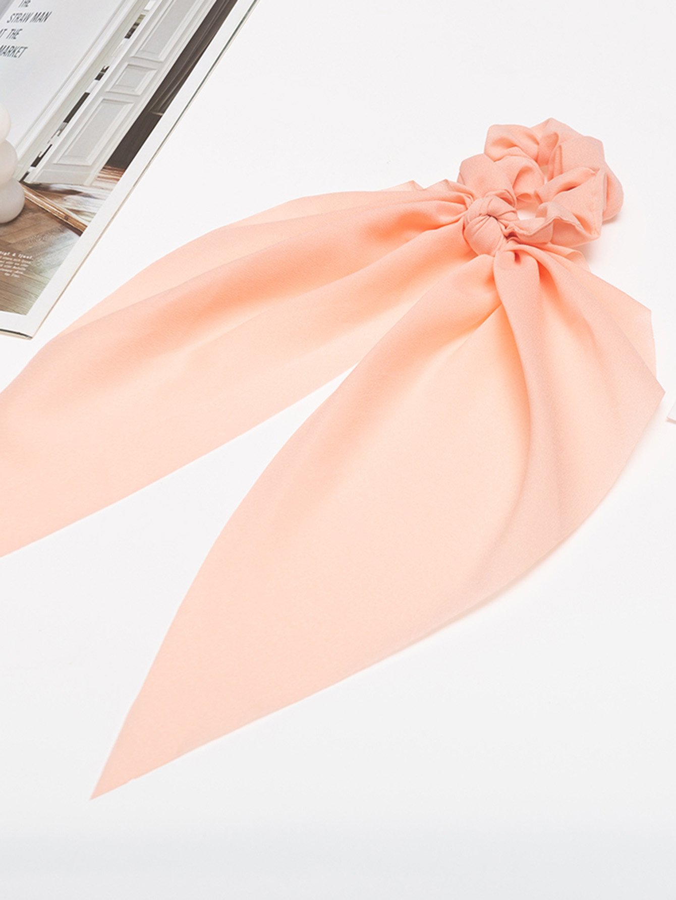 Peach Hair Tie with Flowing Ribbons
