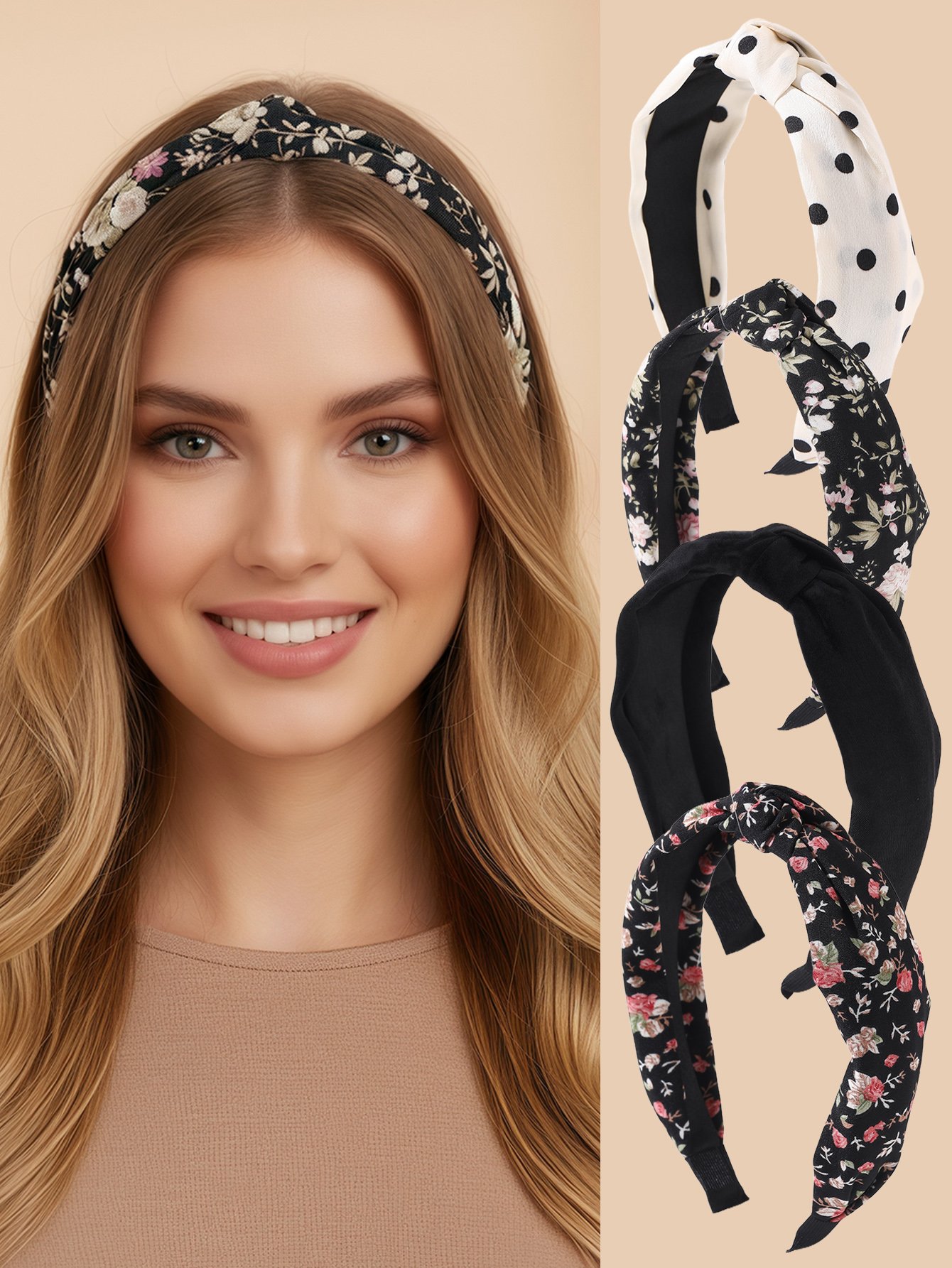 Set of 4 - Flower Print Knot Headband