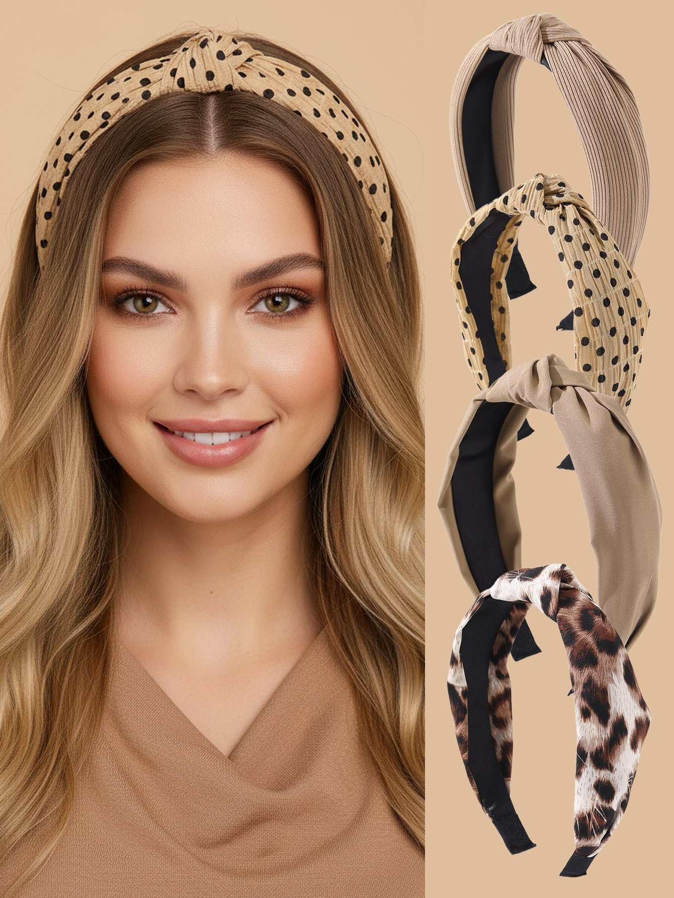 Set of 4 - Leopard Print and Plain Headband