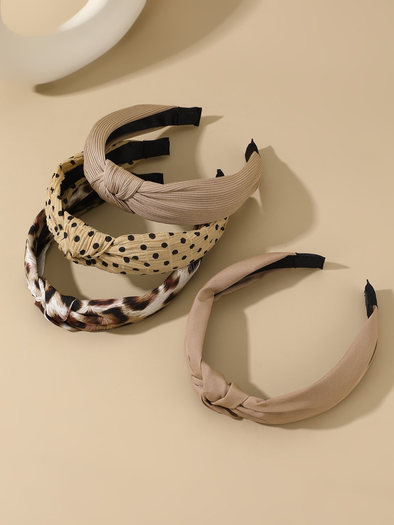 Set of 4 - Leopard Print and Plain Headband