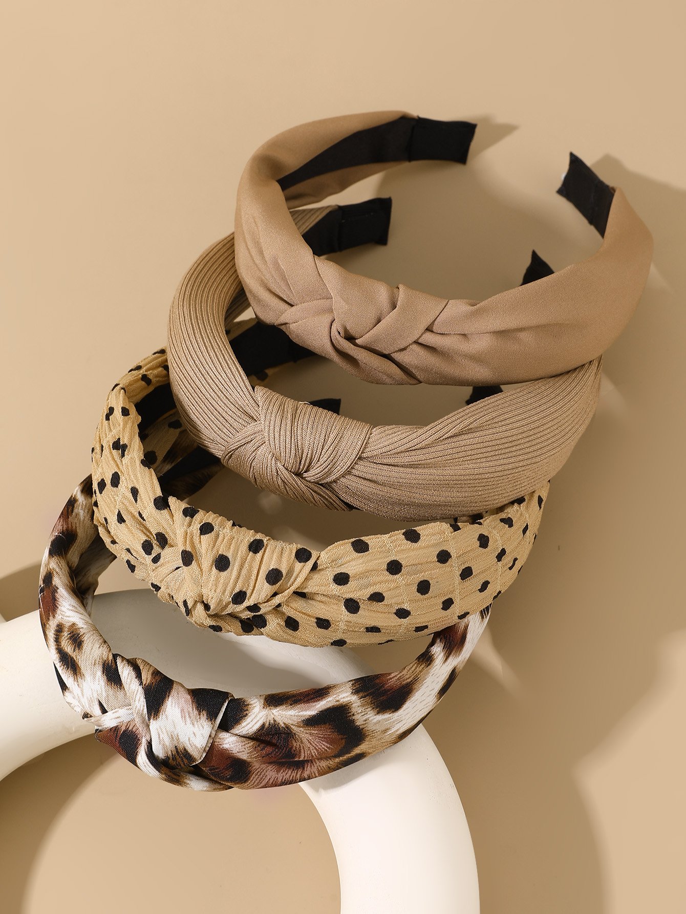 Set of 4 - Leopard Print and Plain Headband