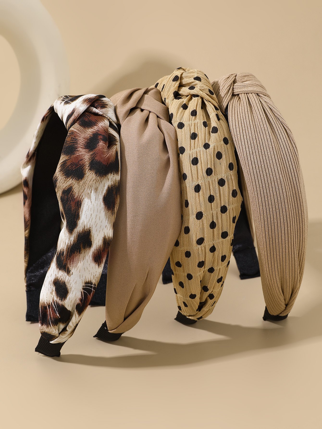 Set of 4 - Leopard Print and Plain Headband