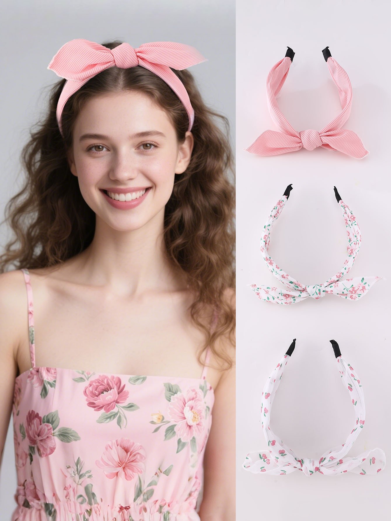 Set of 3 -  Flower Print Bow Headband