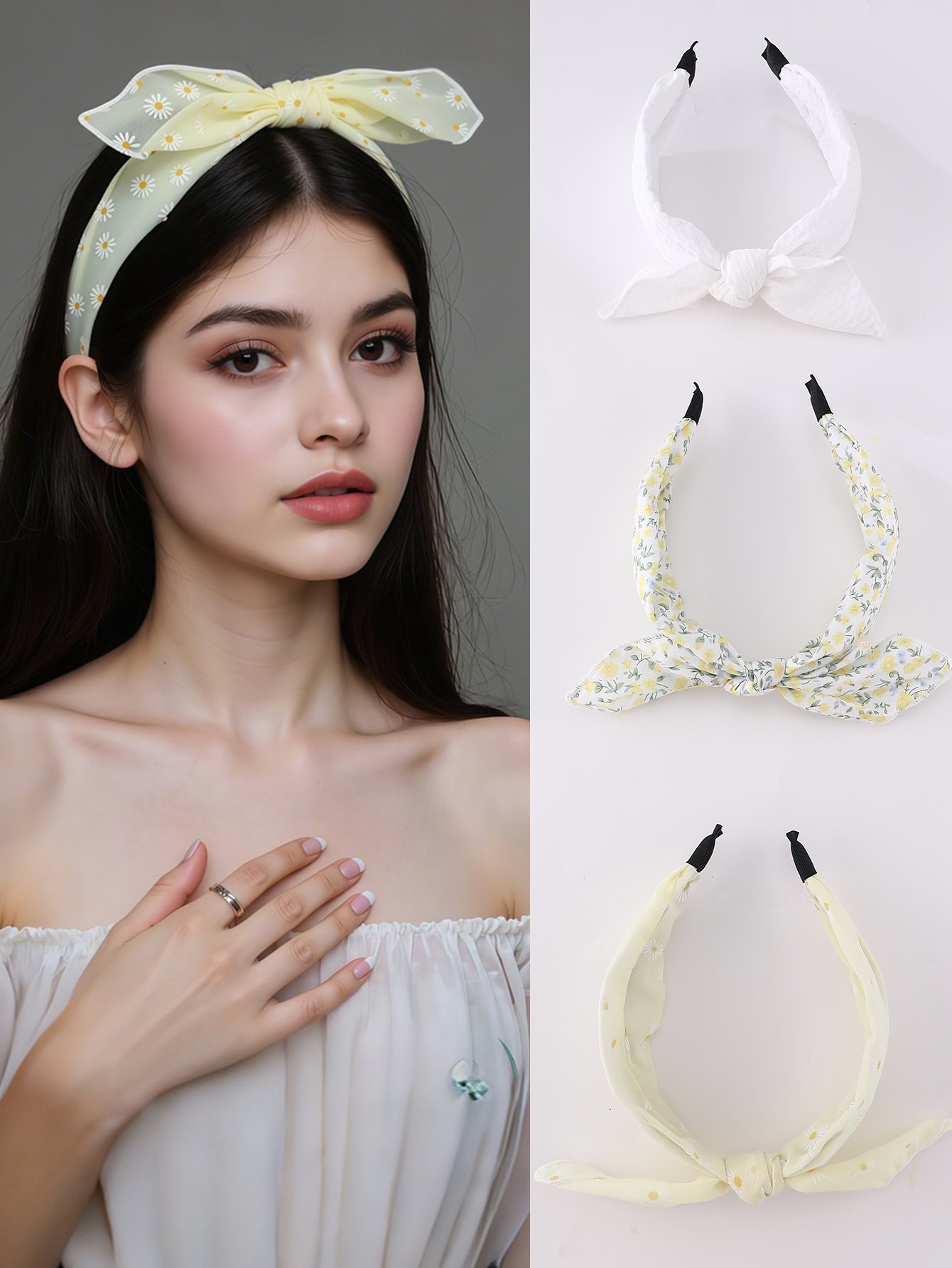 Set of 3 - Flower Print Bow Headband