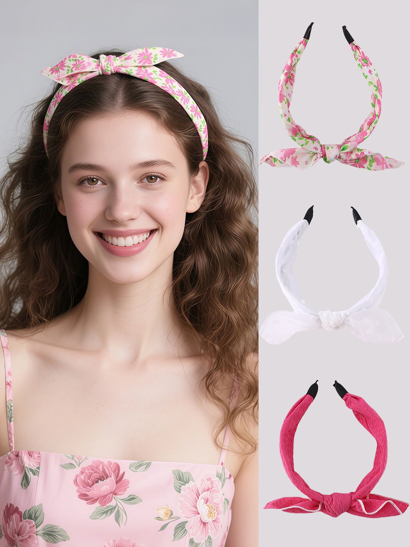 Set of 3 - Flower Print Bow Headband