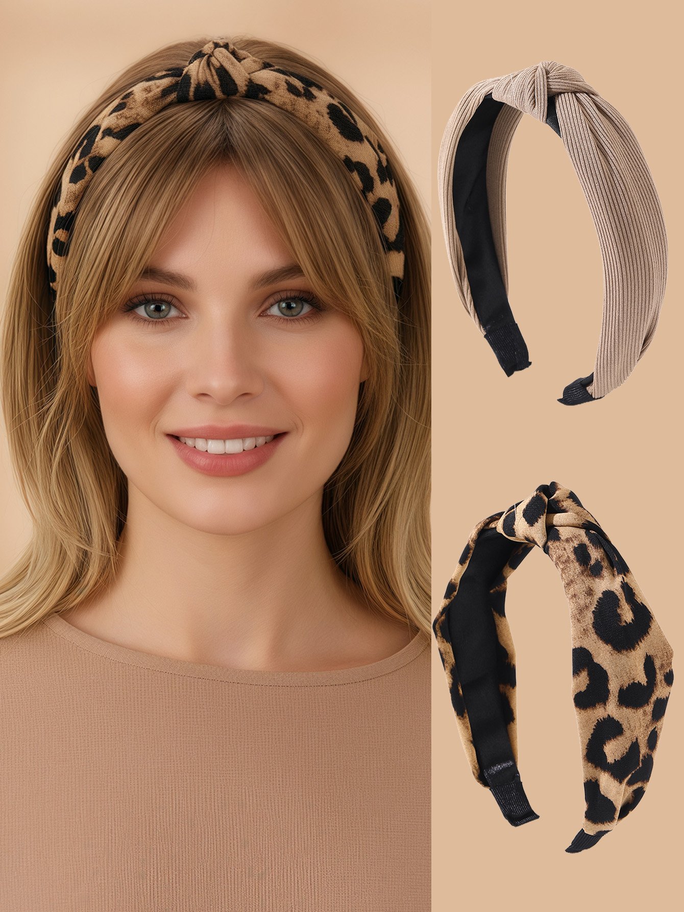 Set of 2 - Leopard Print Knot Headband