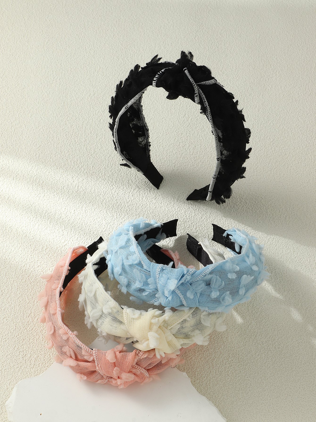 Set of 4 - Furry Mesh Knot Headband