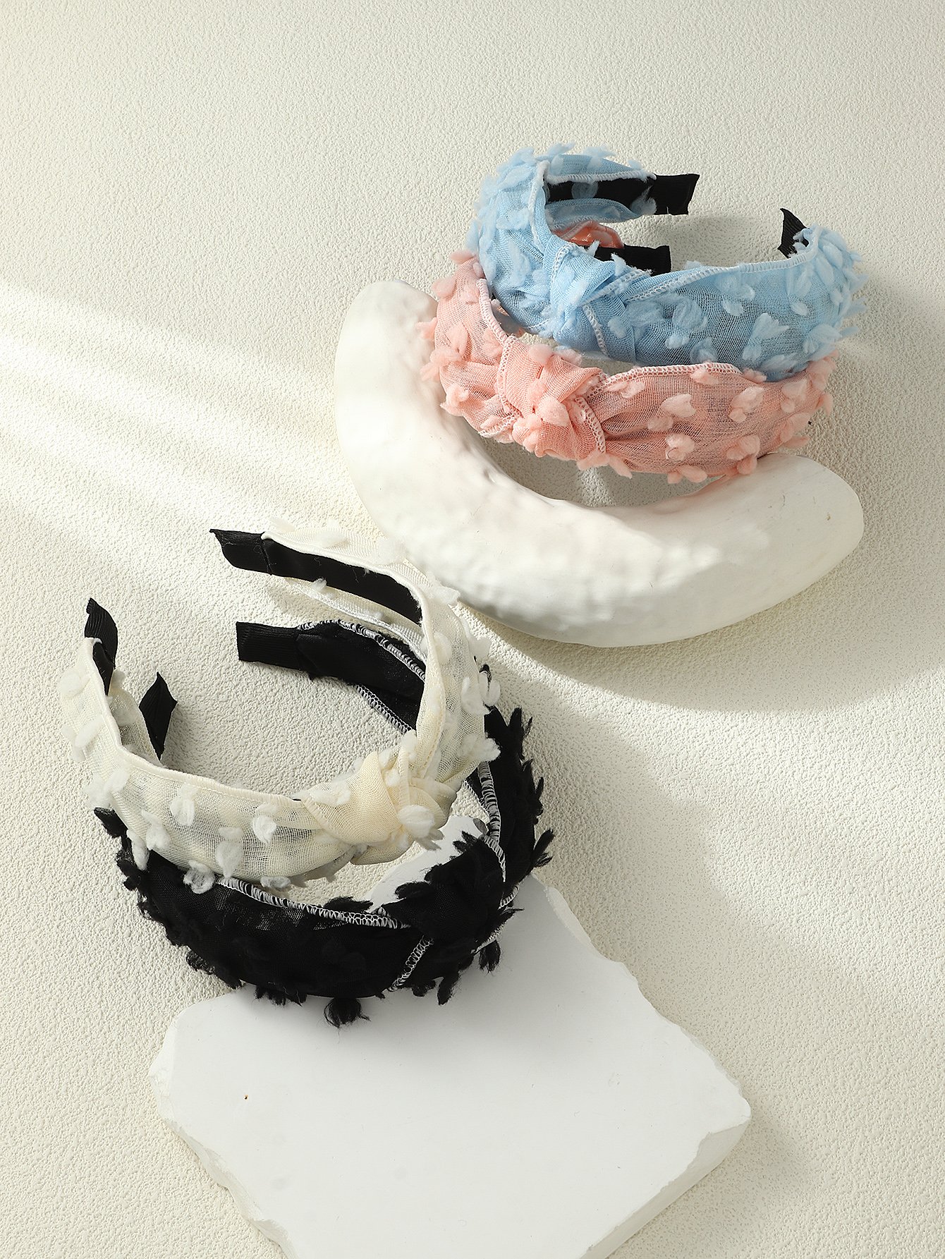Set of 4 - Furry Mesh Knot Headband