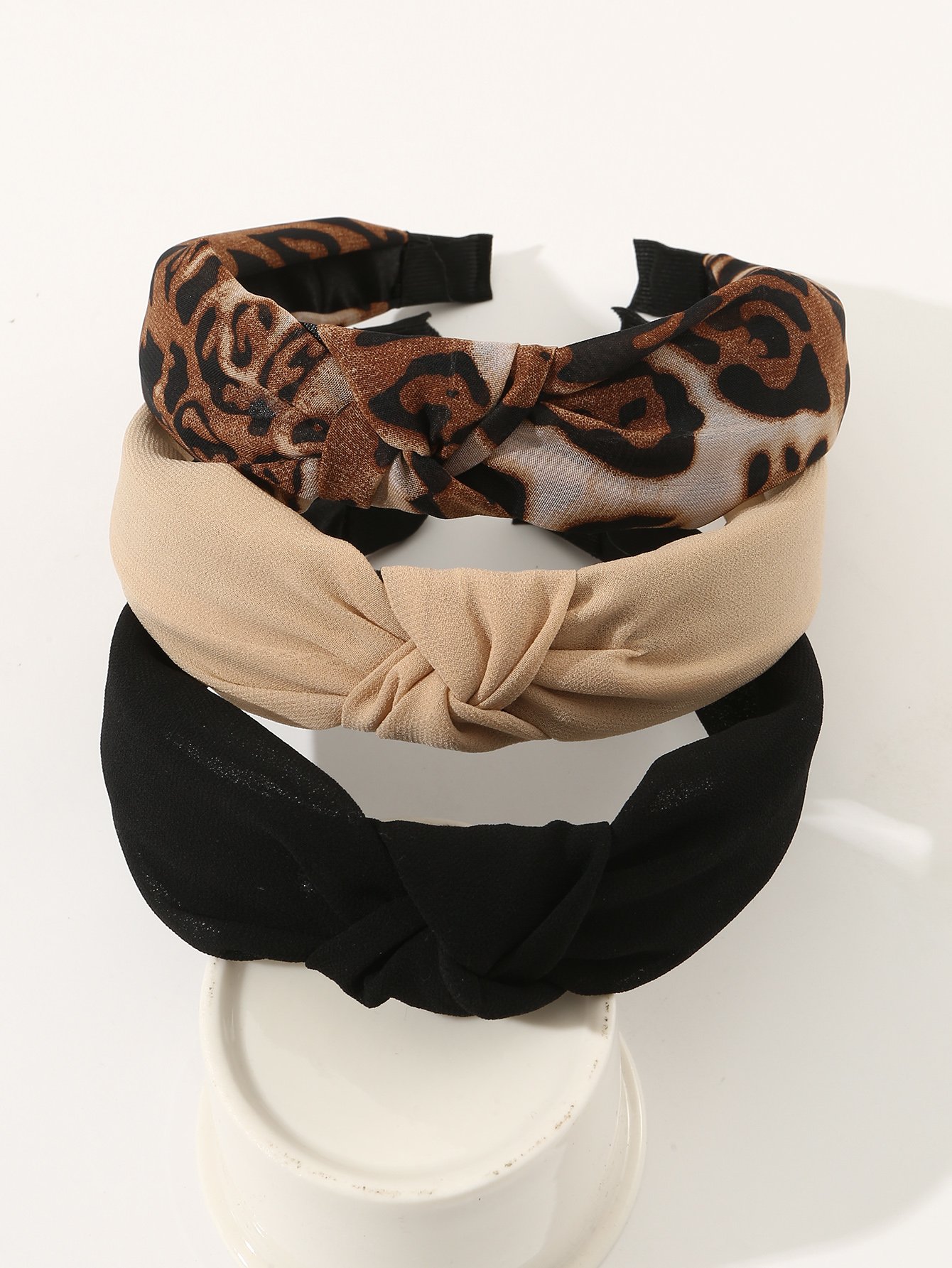 Set of 3 - Leopard Print and Plain Headband