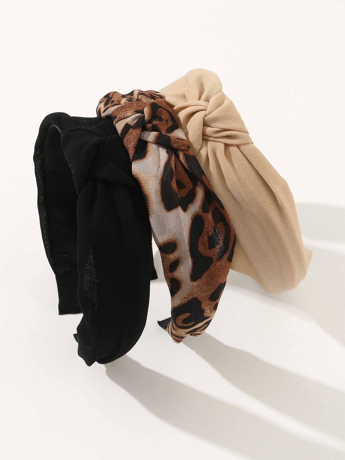 Set of 3 - Leopard Print and Plain Headband