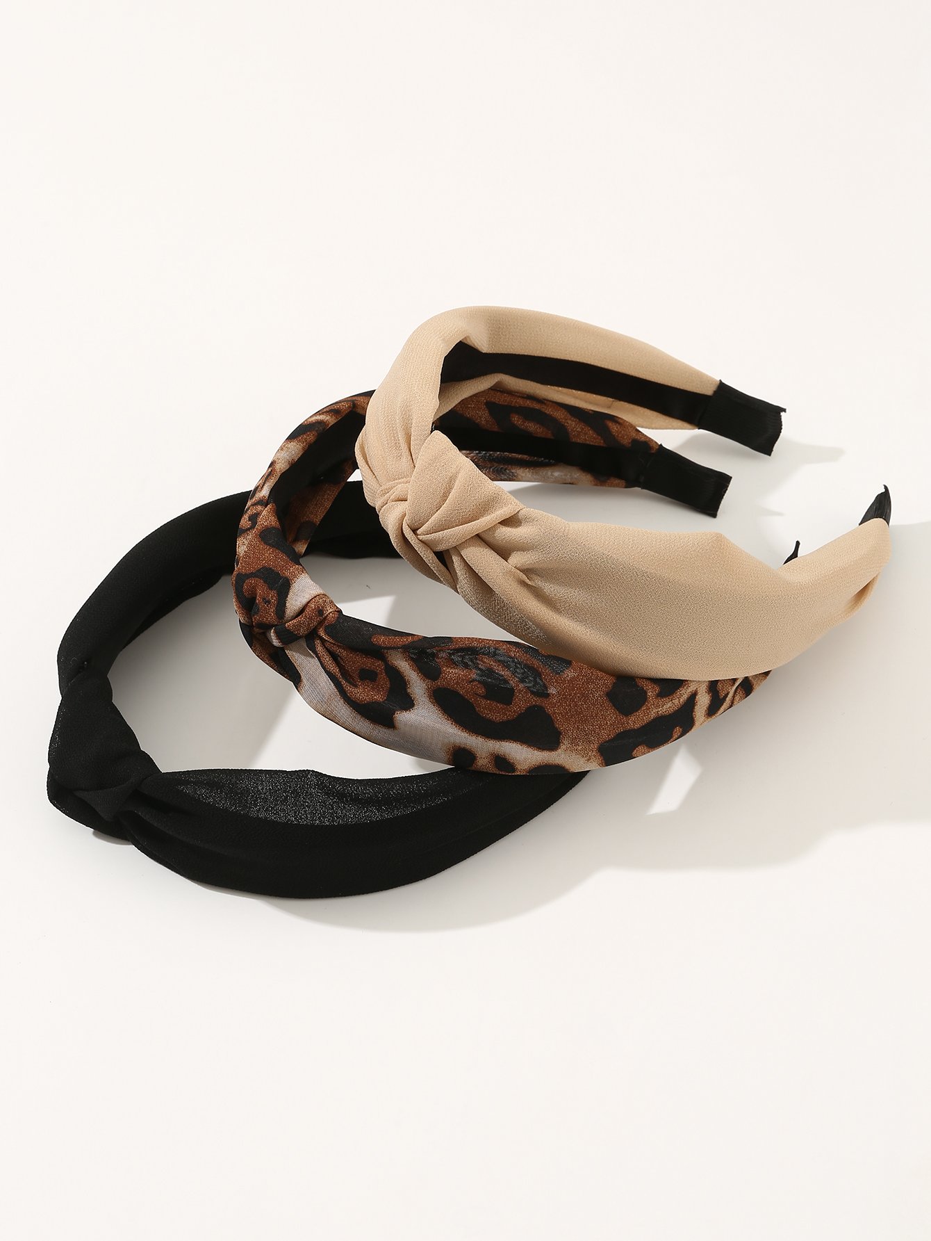 Set of 3 - Leopard Print and Plain Headband