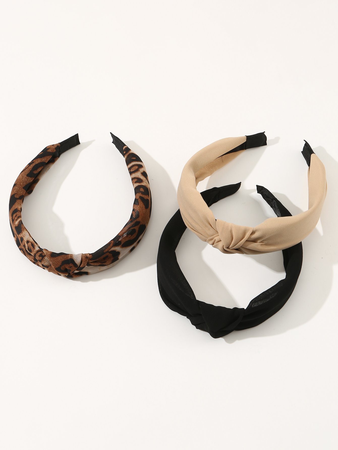 Set of 3 - Leopard Print and Plain Headband