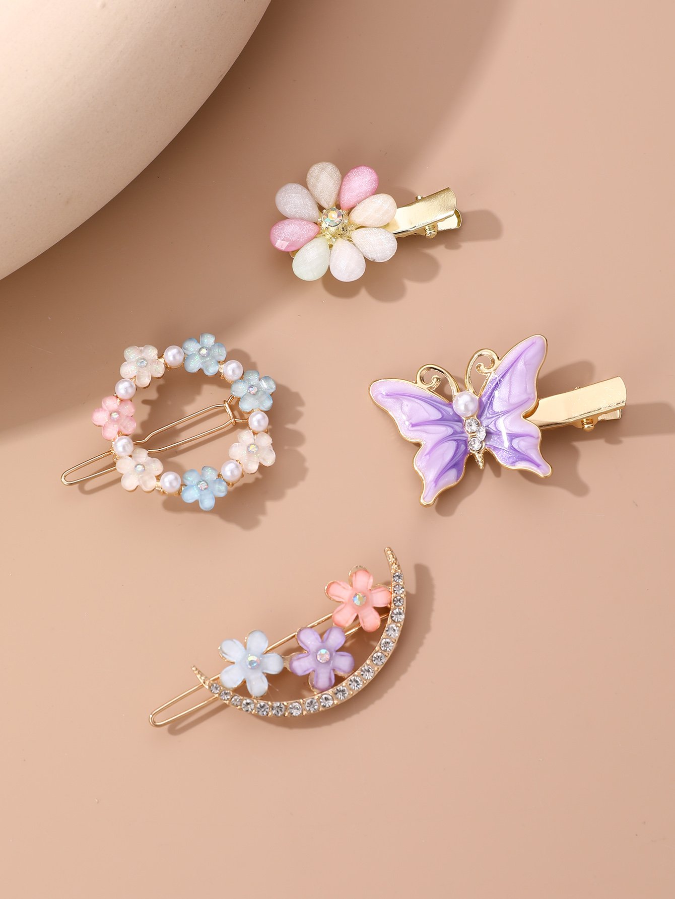 Set of 4 - Embellished Flower Hair Clip