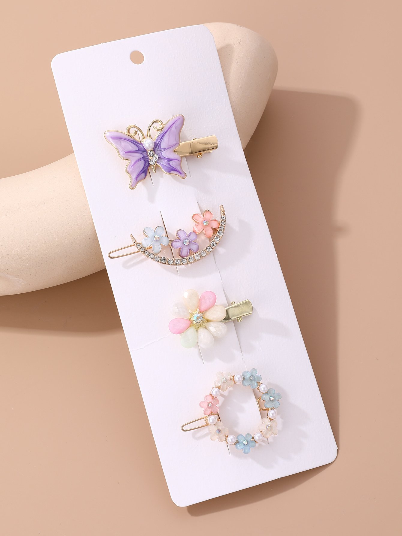 Set of 4 - Embellished Flower Hair Clip